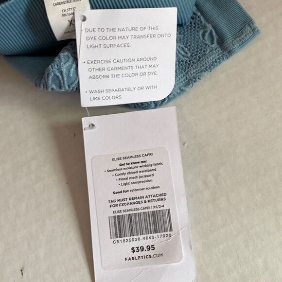 New Fabletics Blue Elise Seamless Capri Size XS/2-4, Embroidered Detail - Picture 6 of 14